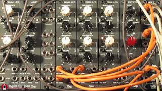 Grp Synthesizer Low Frequency Oscillator
Four Grp Low Frequency Oscillators; each one drives VCA Gain amplifying a filtered oscillators. LFO rates are uncorrelated and each LFO can vary its waveform from ramp to triangle and from triangle to saw. Grp Synthesizer Low Frequency Oscillator