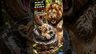 जब खूंखार अजगर ने किया शेर के बच्चे पर हमला! 😱🐍 #shorts #lion #snake #ai #wildlife #attitude