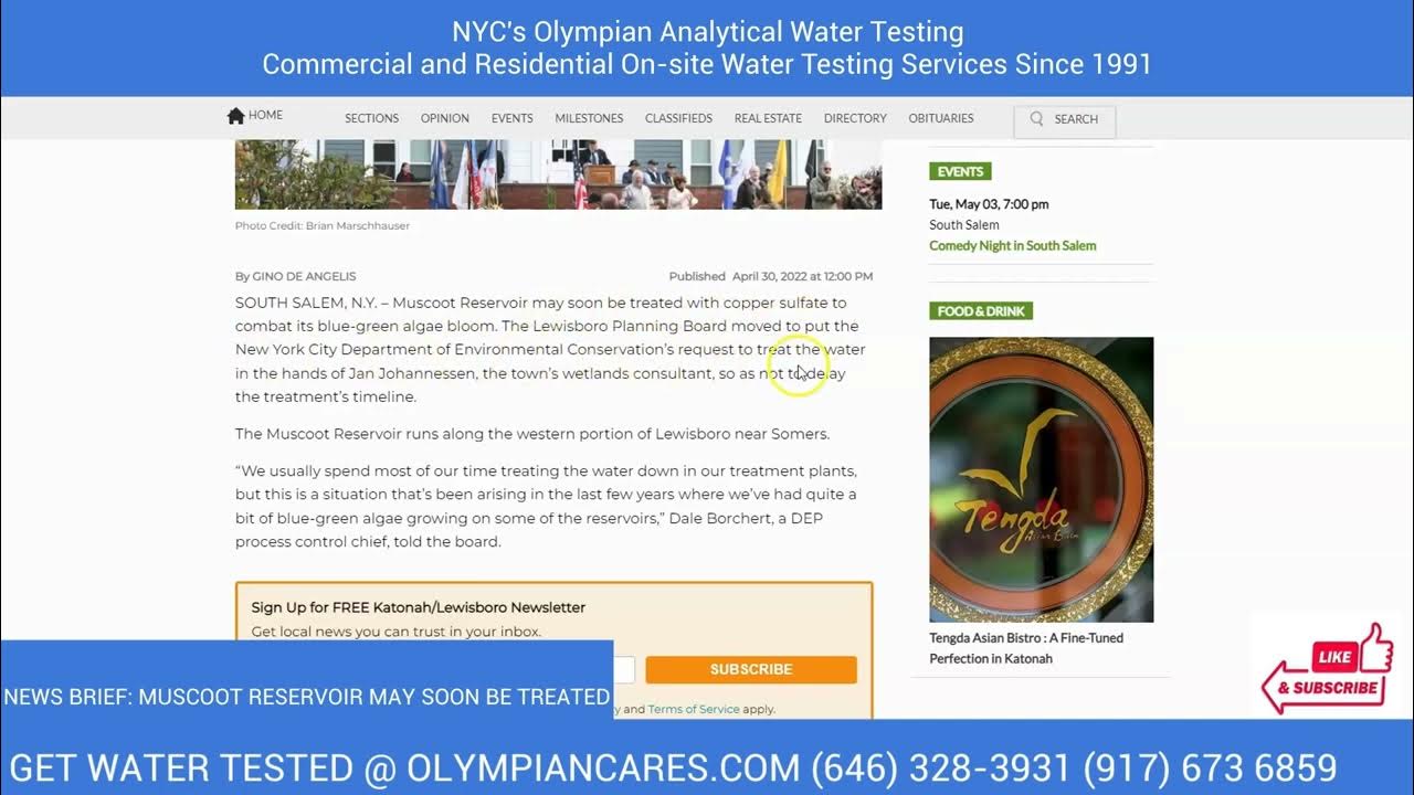 Bronx Get Water Tested Muscoot Reservoir May Soon be Treated YouTube