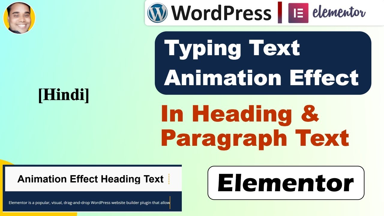 How to use typing animation effect in text heading & paragraph in elementor site with css [Hindi]