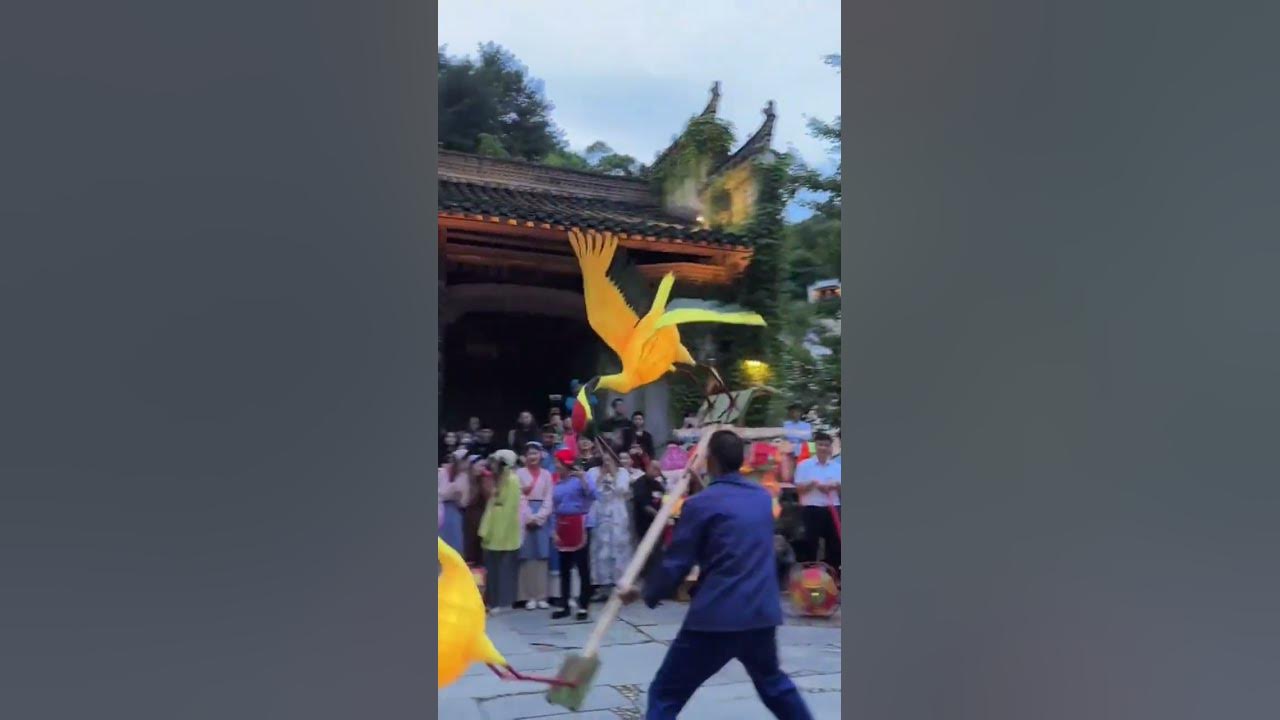 Intangible Cultural Heritage-Crane Dance in Huangling Ancient Village Scenic Area. #travel #crane