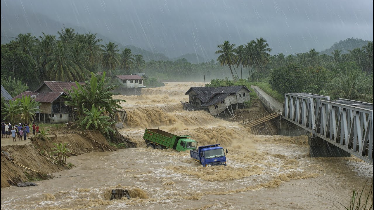 🌊Паданг, Индонезия: река вышла из берегов, дома оказались затоплены, а мост затоплен за считанные...