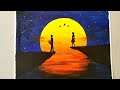 Easy Acrylic Painting for Beginners / A Romantic Couple On a Sunset Scenery Painting/Sunset Painting