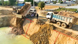EP 69 !!  Today is Updating More Videos Resize Road ,KOMATSU Bulldozer Push Rock and Truck unloading
