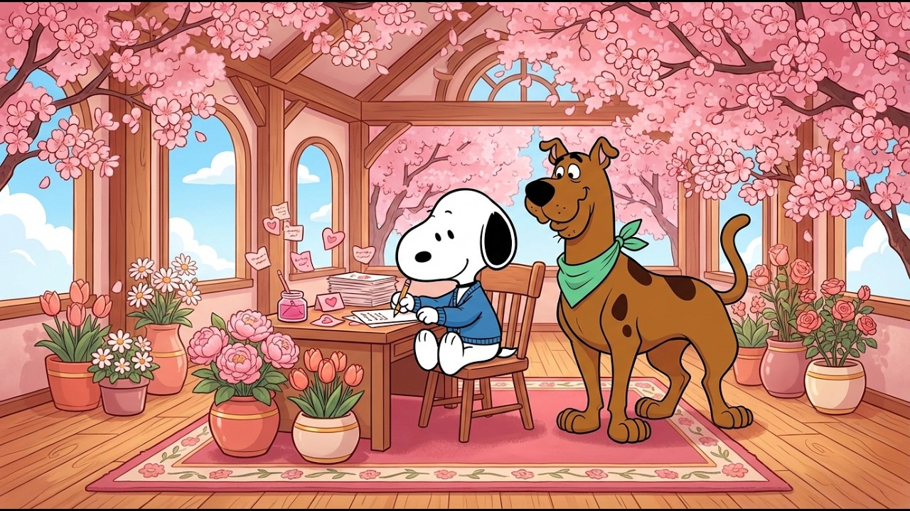 Snoopy’s Pink Blossom Study Corner 🌸 Smooth Jazz for Deep Focus 🎧 Cozy Romantic Attic Vibes 💌