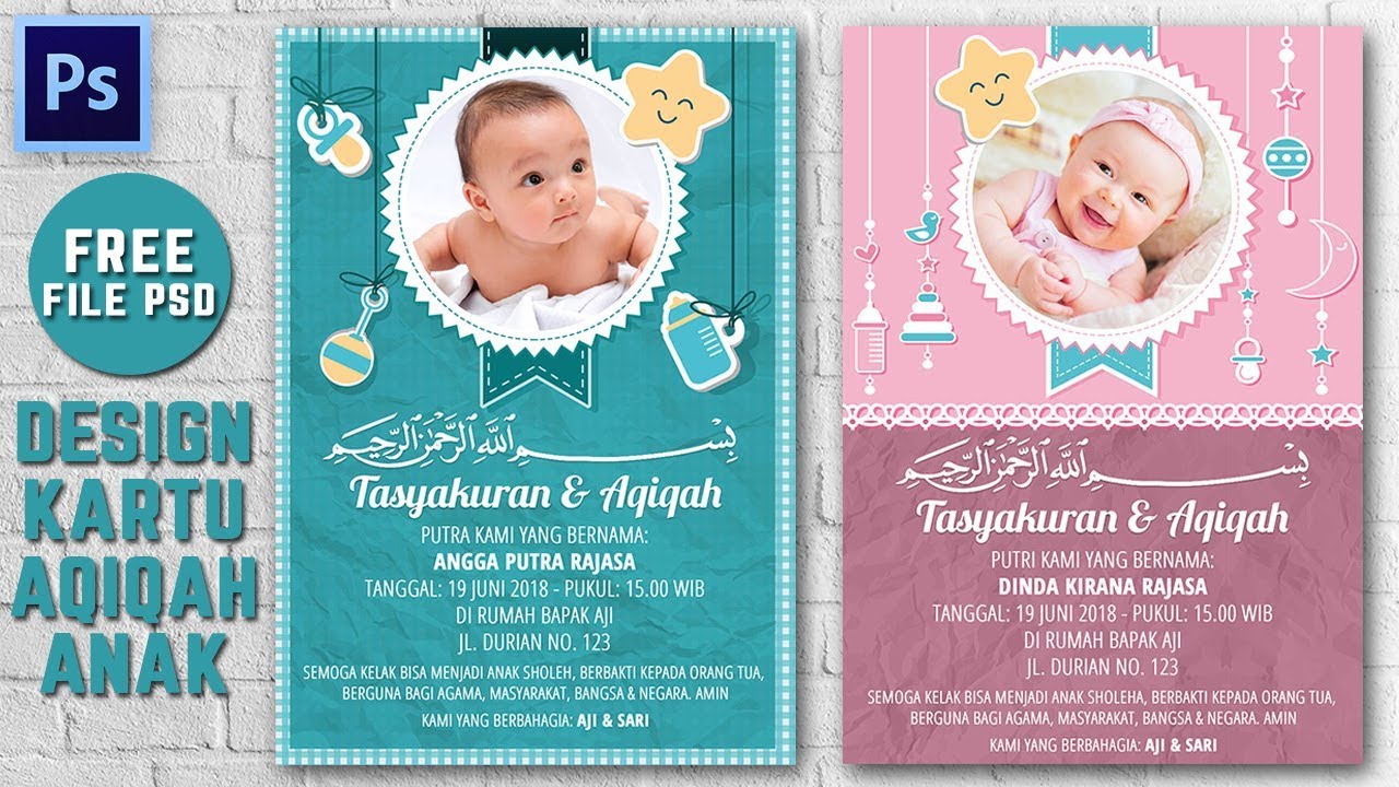 Cara membuat kartu aqiqah dengan Photoshop - YouTube