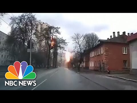 Dashcam Video Captures Explosions In Street In Chernihiv, North Ukraine