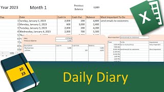How to Create a Daily and Cash Diary in Excel Without VBA screenshot 1