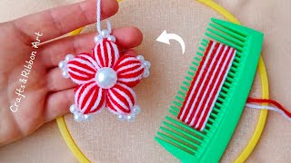 It&#39;s so Cute 💖🌟 Superb Flower Making Idea with Wool - Hand Embroidery Amazing Flowers - DIY Keychain
