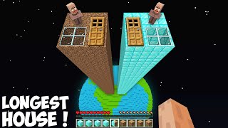 How to BUILD THOSE SUPER LONGEST DIAMOND HOUSE VS DIRT HOUSE in SPACE in Minecraft ? SECRET DOOR !
