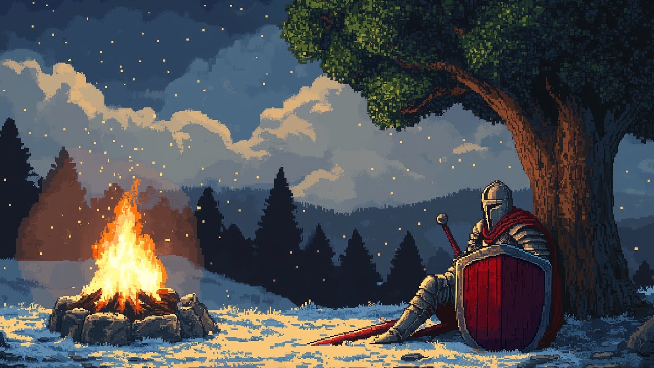 Lofi Knight: A Knight's Lofi Serenity - Flames and Ripples