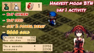 Harvest Moon BTN -  Day 1 activity buying chiken & seed earn 2000 gold - Yusagi