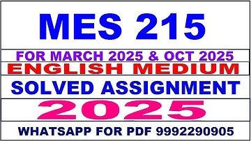 MES 215 solved assignment 2025 in English || MES 215 solved assignment 2025 || ignou MES215 2025
