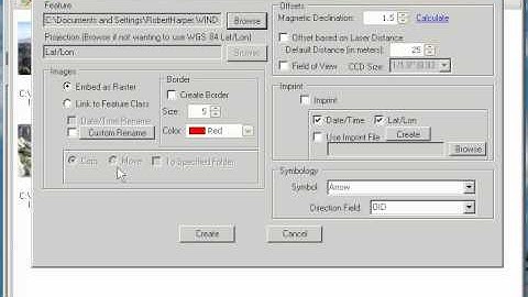 Creating an Esri feature-class with Image In Wind Image For Esri ArcMap Version 2.0