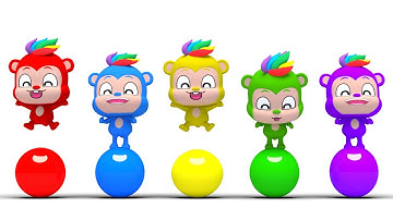 Learn Colors with 5 Little Monkeys! | Finger Family song nursery rhymes | बच्चों के अंग्रेजी गाने