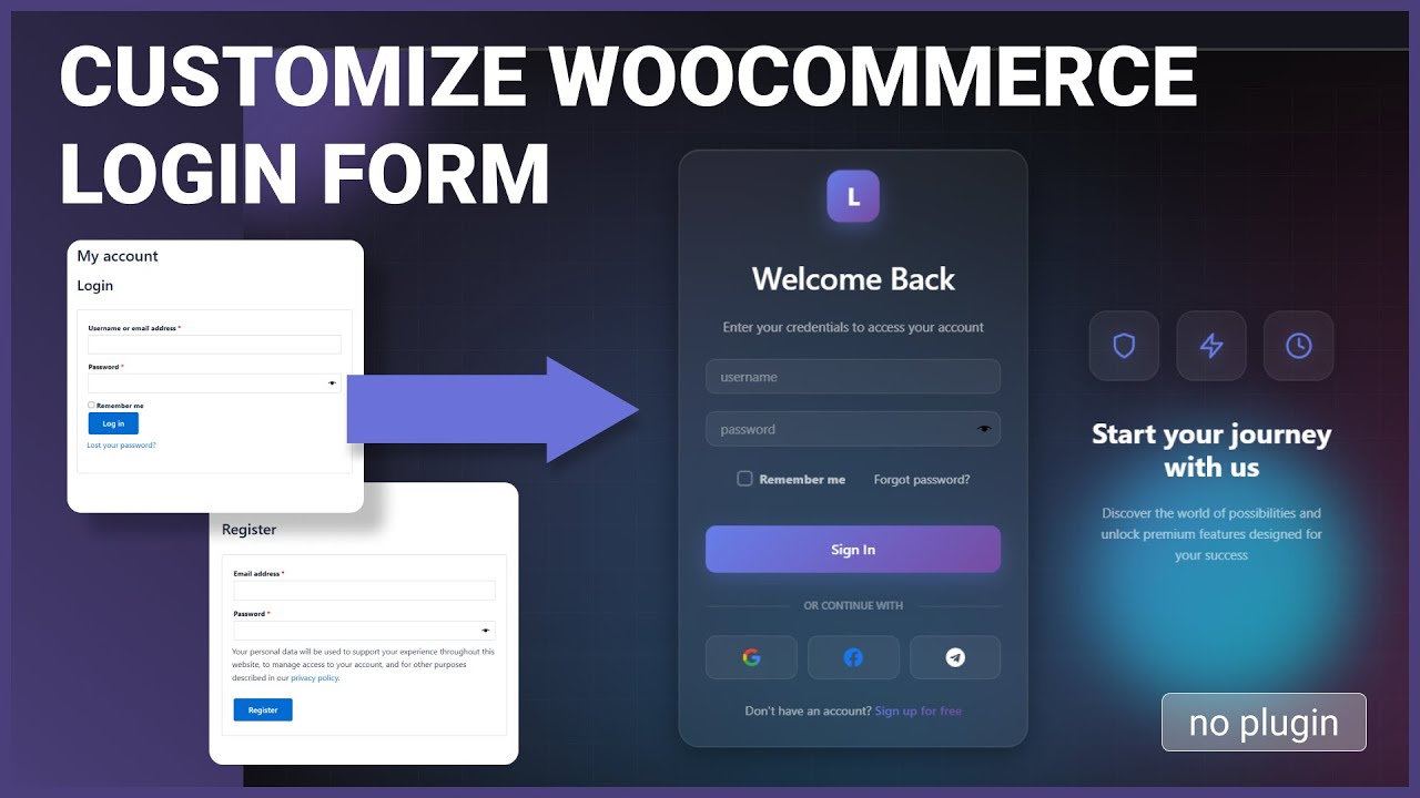 Customize Woocommerce Login/Register Form without plugin | Redesign boring UI