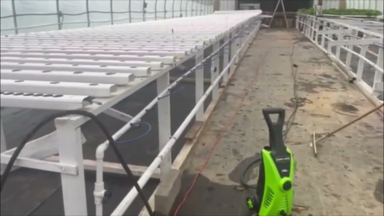 Hydroponic Greenhouse Maintenance. Cleaning and treating the flooring