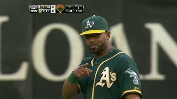 HOU@OAK: Callaspo fields grounder, spins and gets out