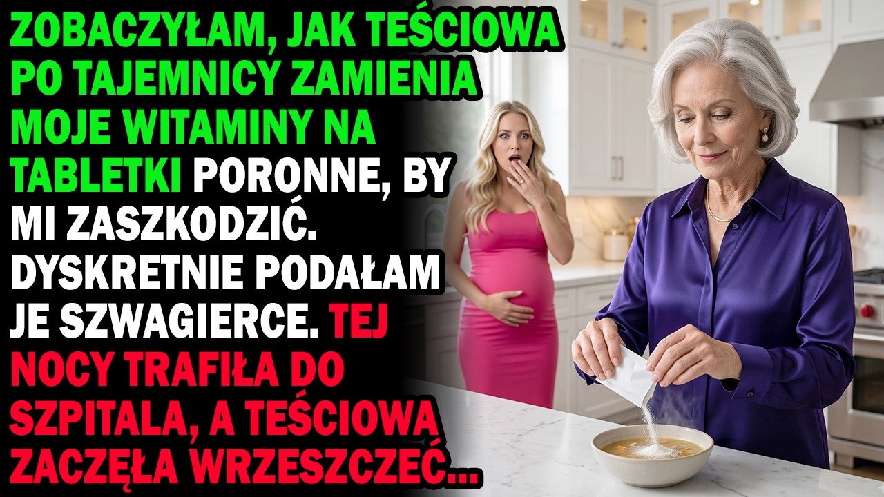 O drugiej w nocy obudziło mnie pragnienie. Zeszłam po wodę i zamarłam przed kuchnią – przez uchylone drzwi zobaczyłam moją teściową Elżbietę rozgniatającą tabletki. „Chcesz obudzić tę nosicielkę...