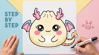 How to Draw Cute Dragon Dumpling - Easy Step by Step for Kids