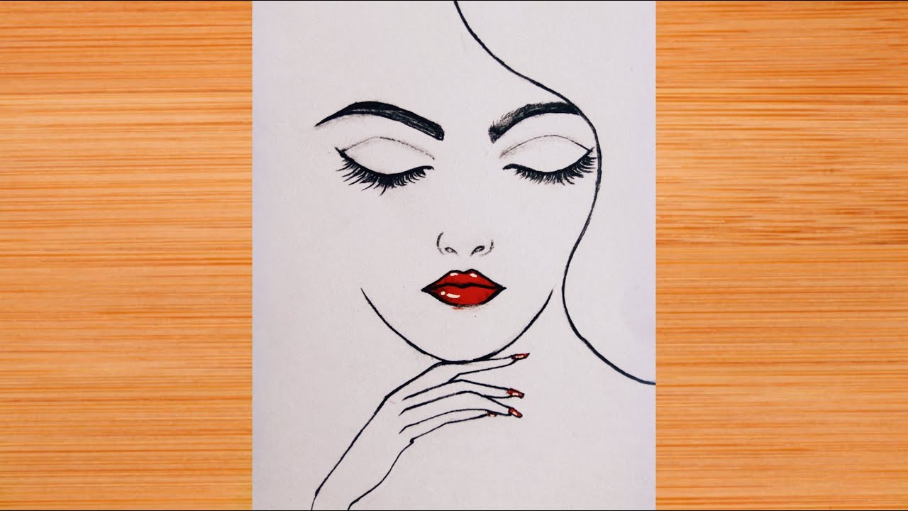 How To Draw Beautiful Girl Face Female Face With Red Lip Draw