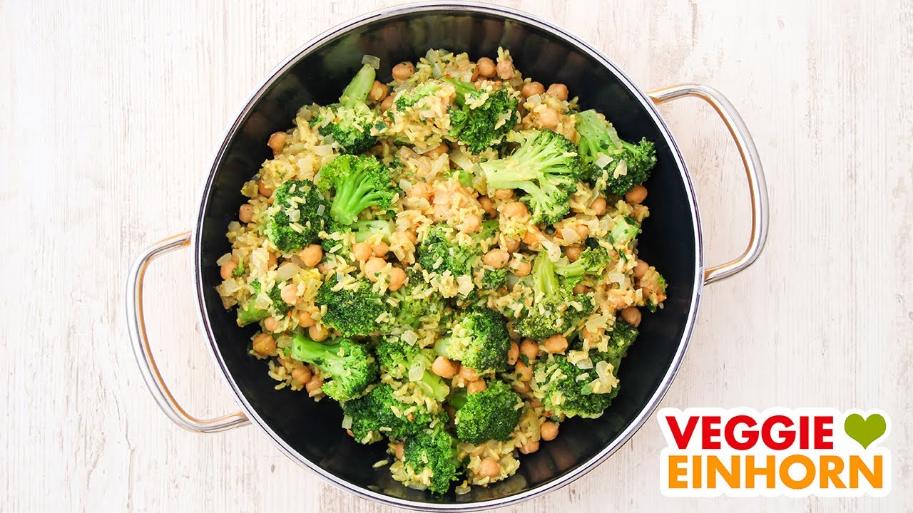 Brokkoli Reis Pfanne mit Kichererbsen & Erdnussmus 💚 Vegan | Einfach |  Schnell 💚 - YouTube