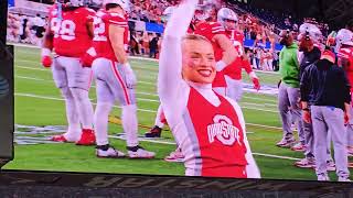 Ohio State Buckeyes cheerleaders on field performance jumbotron view 1/10/25