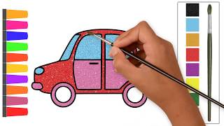 How to Draw a Car / Easy Funny Drawing and Coloring With Glitter Colors for kids with Songs