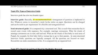 SOC609 Lecture 23 Qualitative Research Methods Short Lecture VU Lectures Updated