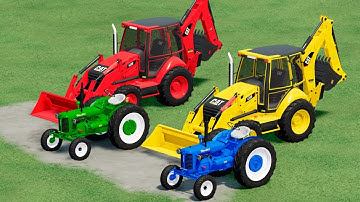 GARAGE OF COLORS! CAT BACKHOE LOADERS & ZETOR TRACTOR TRANSPORTING with  TRUCKS ! Farming Simulator
