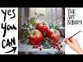 How to Draw Winter Apples still life  🌟🎨 How to paint acrylics Step by step