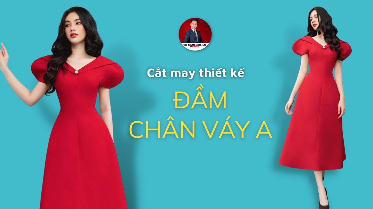 117/ Dạy cắt may Thiết kế ĐẦM CHÂN VÁY A - TAY HẠT DẺ/ How to design A-line dress