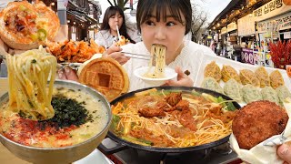 Street Foods of Jeonju City🌯Bibimbap Croquette, Coin cheese bread, Baguette burger, Kalguksu Mukbang