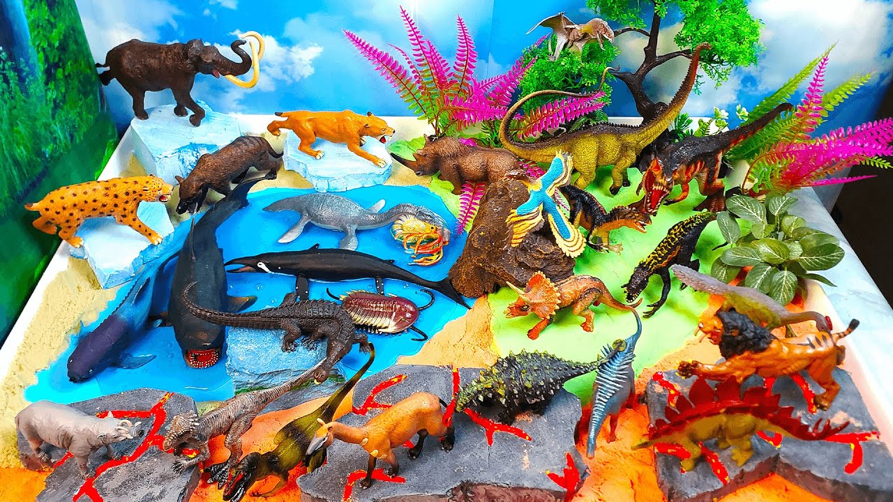 Aprende nombres de dinosaurios y animales antiguos de  Edad de Hielo-Diorama del período Jurásico