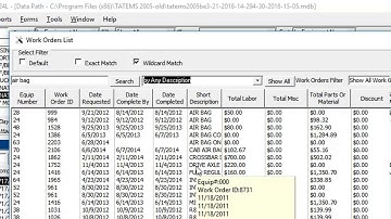 TATEMS WorkOrders List Search Features And Cost Total In 4 6 24L