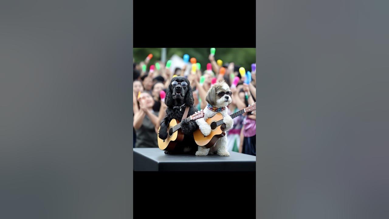 Zwei Hunde rocken die Bühne – Gitarren-Duo mit Gute-Laune-Garantie! 🐶🎸🎶