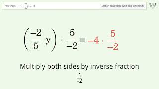 Linear equation with one unknown: Solve 15-2/5y=11 step-by-step solution