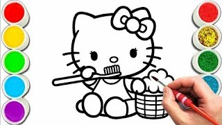 Hello Kitty Practicing Oral Hygiene Brushing Teeth Drawing | part 659