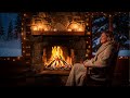 Warm Fire Crackling and Soft Snowfall in a Cozy Winter Cabin 🌙