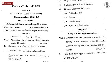 MA MSC 1ST SEM DIFFERENTIAL EQUATION WITH APPLICATIONS 2025 | MJPRU