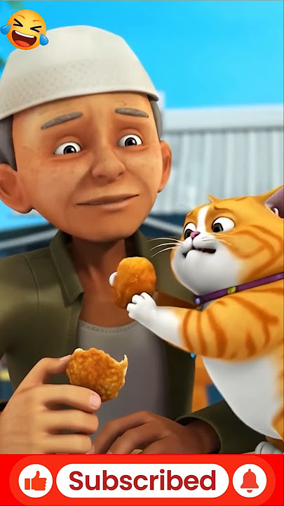 Tuh dalang makan ayam goreng, ada kucing mau kasih ayam juga kah  #upinipin #kartun #animasi #funny