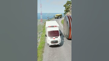 Cars & Ambulance Van vs Giant Pit Bollards Crash - BeamNG.Drive