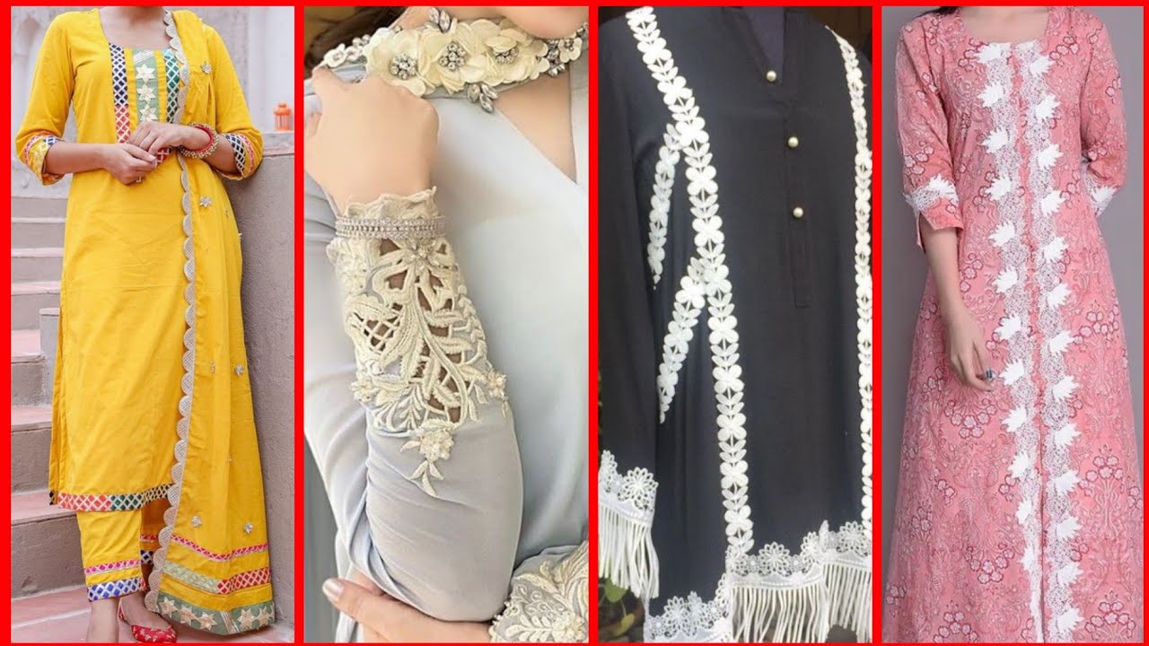 Eid Special Plain Suits Designing Ideas 💡 2023 || Lace design on plain  suit || Plain kurti designs - YouTube