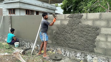 Holllowblock Wall Plastering Technique_Compoundwall Construction|Wall Plastering Method
