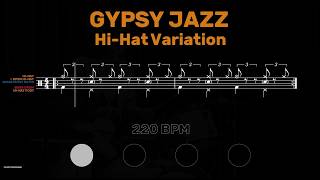 Gypsy Jazz Drum Tutorial │ Hi-Hat Variation │ Sheet Music + Play-Along │ 220→60 BPM