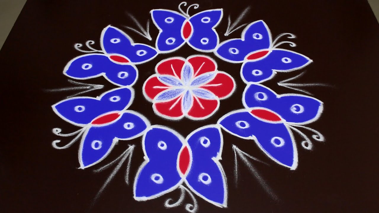 Sankranthi Butterfly Rangoli with colours Kolam by sunitha YouTube