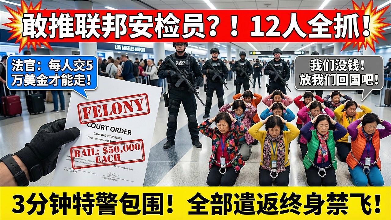 我们是贵宾凭什么排队 六十岁舞蹈队长一掌推倒联邦雇员 三分钟后十二副手铐同时扣紧 儿子卖掉一半积蓄只够保一个人