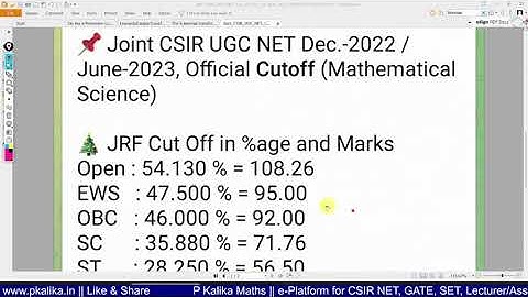 Joint CSIR UGC NET Dec.-2022 /June-2023, Official Cutoffs in Percentage and Marks (Mathematics)