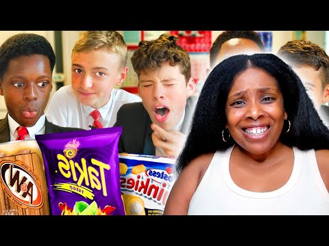 American Reacts | British Highschoolers try American Snacks for the first time | WOW!!!