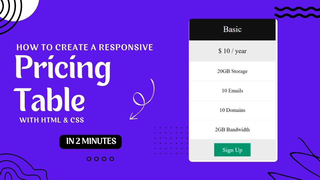 How to Create a Responsive Pricing Table with HTML & CSS (In 2 Minutes ...